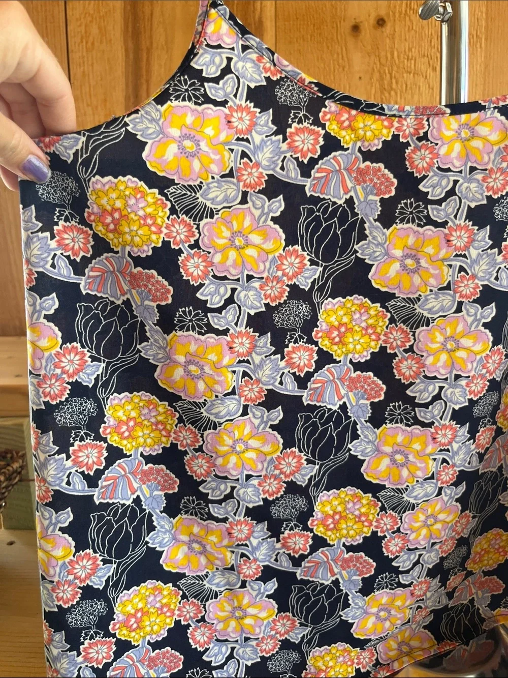 Wild Pearl Navy Floral Spaghetti-Strap Flowy Tank with Yellow and Pink Blooms